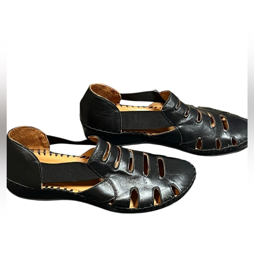 VENUS Black Leather Fisherman Sandals Cutout Comfort Boho Walking EU 37 6.5 - Picture 3 of 6